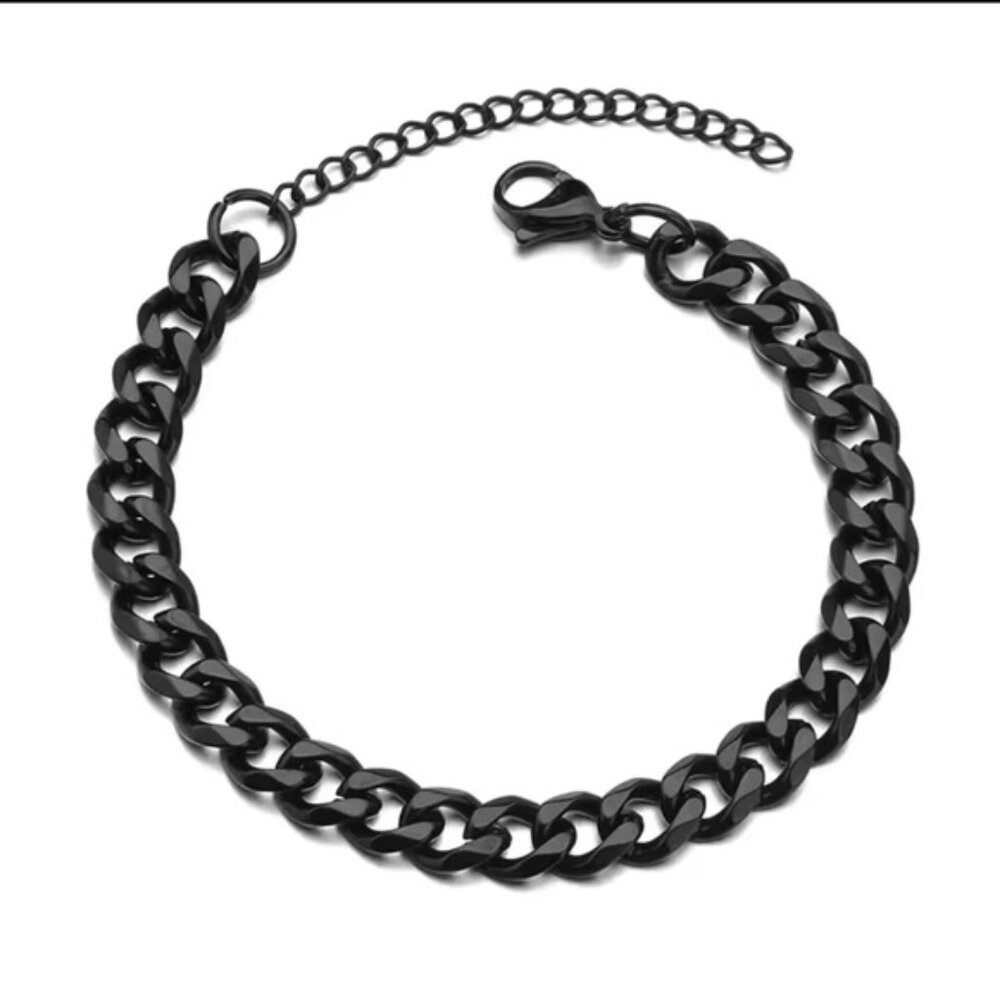Men 3mm High Quality Stainless Steel BraceletBlack Color Solid Link Chain